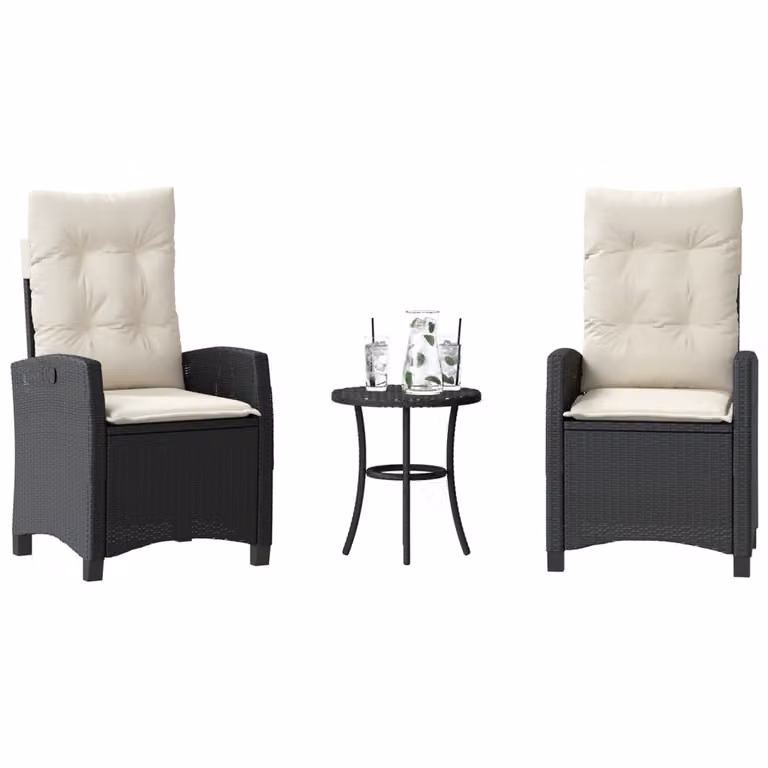 Set da Bistrò vidaXL in Polyrattan Nero con 3 Pezzi e Cuscini