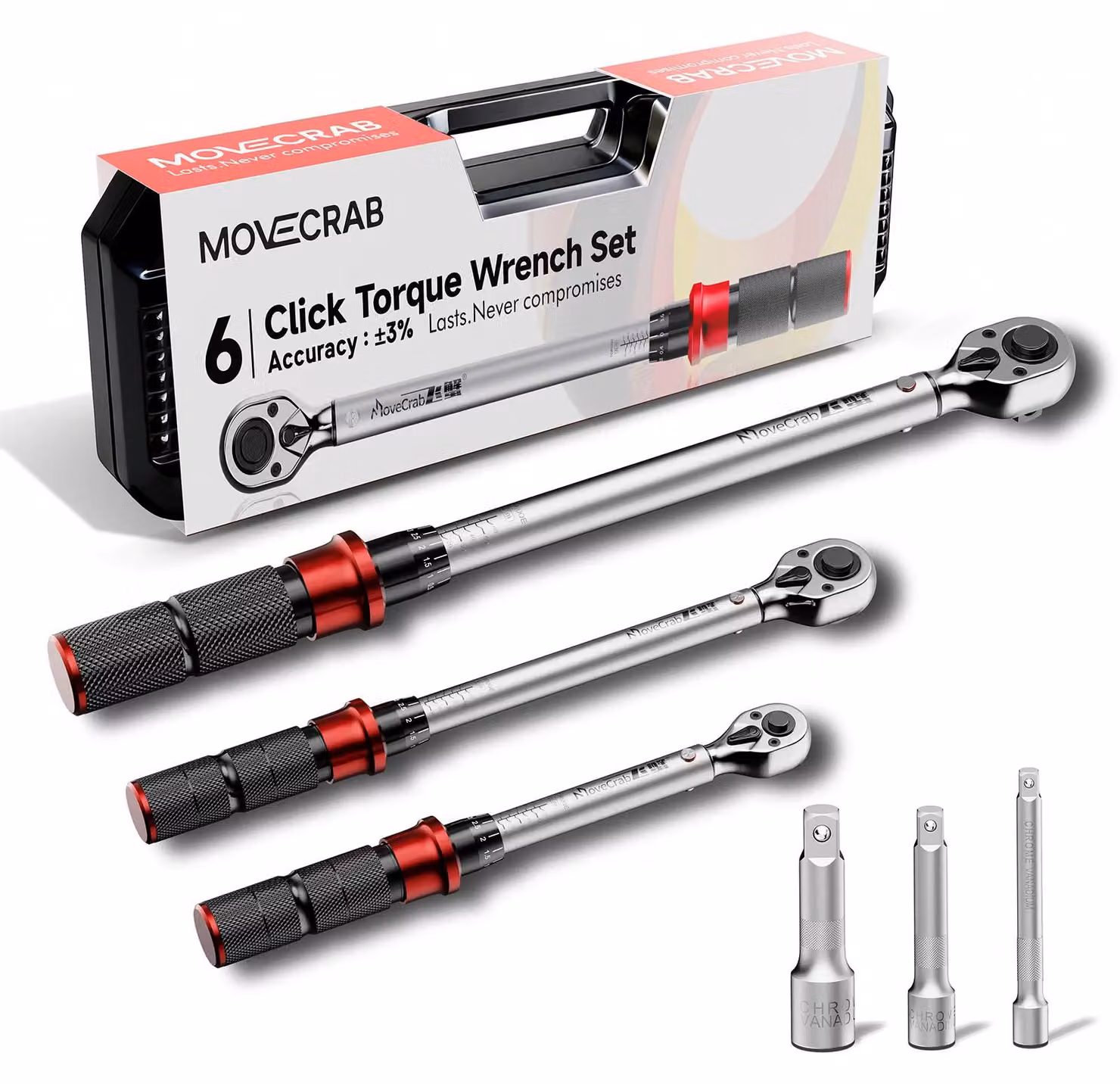 Set di chiavi dinamometriche meccaniche - 6 pezzi - 4–165 ft-lb - 3 prolunghe - per biciclette, motociclette e automobili - in lega