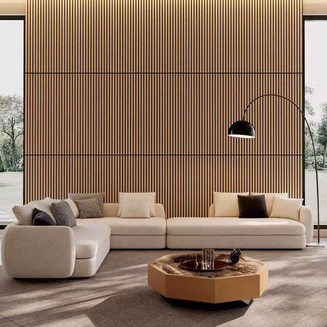 Pannelli Acustici 3D in Legno Minimal per Parete e Soffitto, Rovere Bianco e Beige, L: 115 cm, H: 60 cm – 1