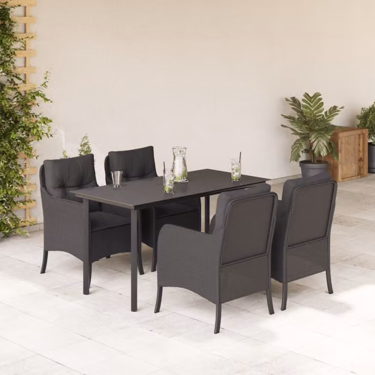 Set da Pranzo da Giardino vidaXL 5 pz in Polyrattan Nero con Piano in Vetro