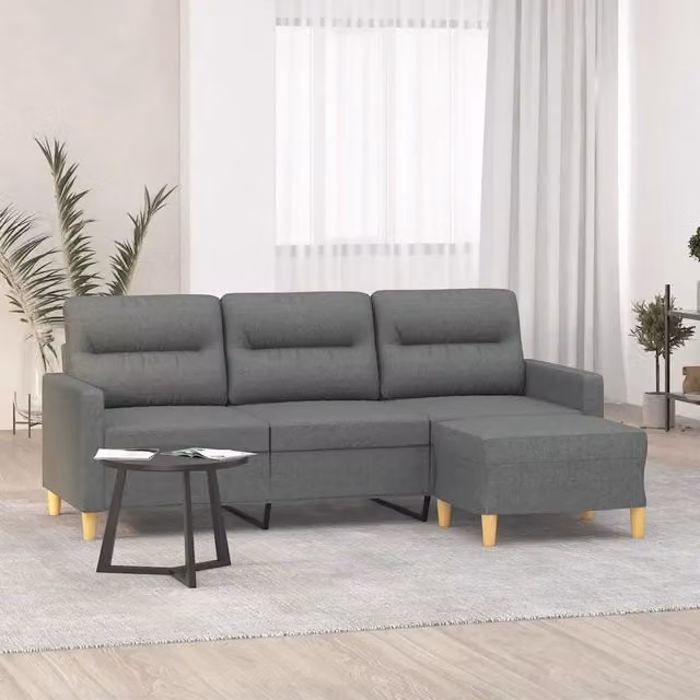 vidaXL Divano a 3 Posti Moderno con Poggiapiedi Grigio in Tessuto L: 198 cm x P: 80 cm x H: 77 cm