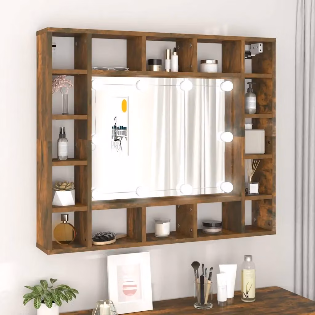 Armadio da bagno con specchio e illuminazione LED DESIGN IN in Rovere Fumo, L: 91 cm, P: 15 cm, H: 76,5 cm – 2