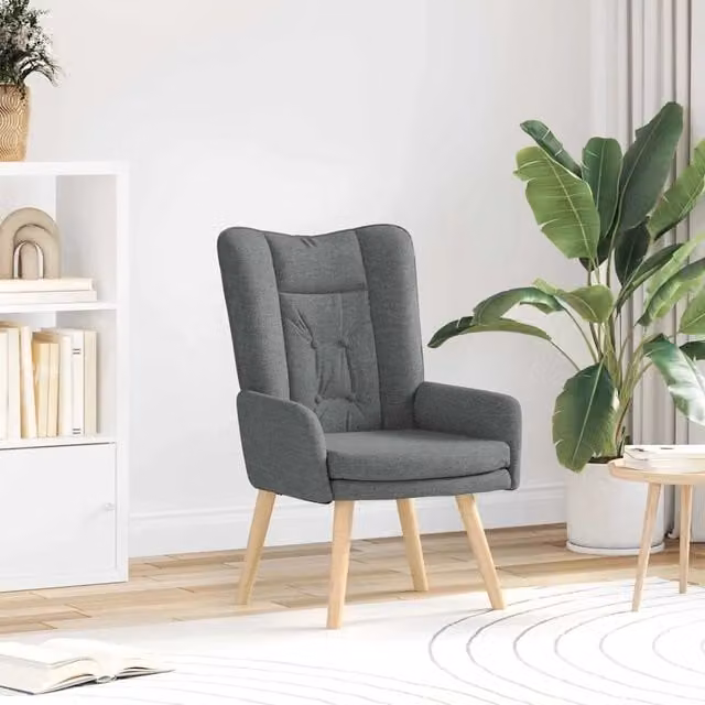 Poltrona relax moderna in tessuto grigio con struttura in legno e compensato, L: 63 cm, P: 67 cm, H: 94 cm – 1