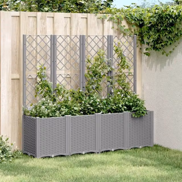 Fioriera da giardino Videx con traliccio per piante rampicanti in plastica, colore grigio, L: 160 cm, P: 40 cm, H: 140 cm – 1