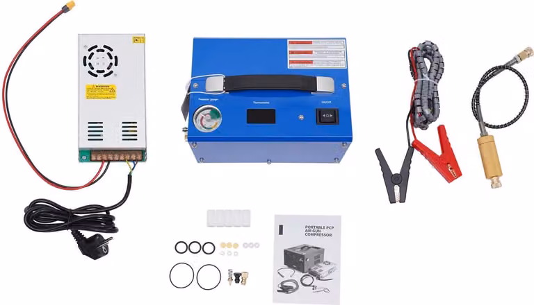 Compressore d'aria PCP - Compressore ad alta pressione - 12 V CC - 250 W - Senza olio - Compressione a 3 stadi - Raffreddato a ventola - Portatile - Blu