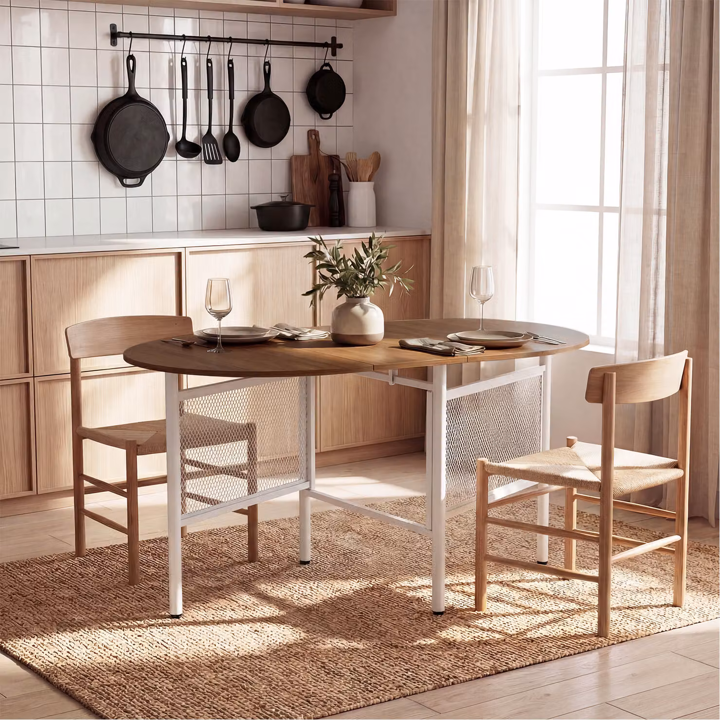 Costway Tavolo da pranzo moderno pieghevole con ali ribaltabili per 6-8 persone, colore marrone naturale, L: 150 cm