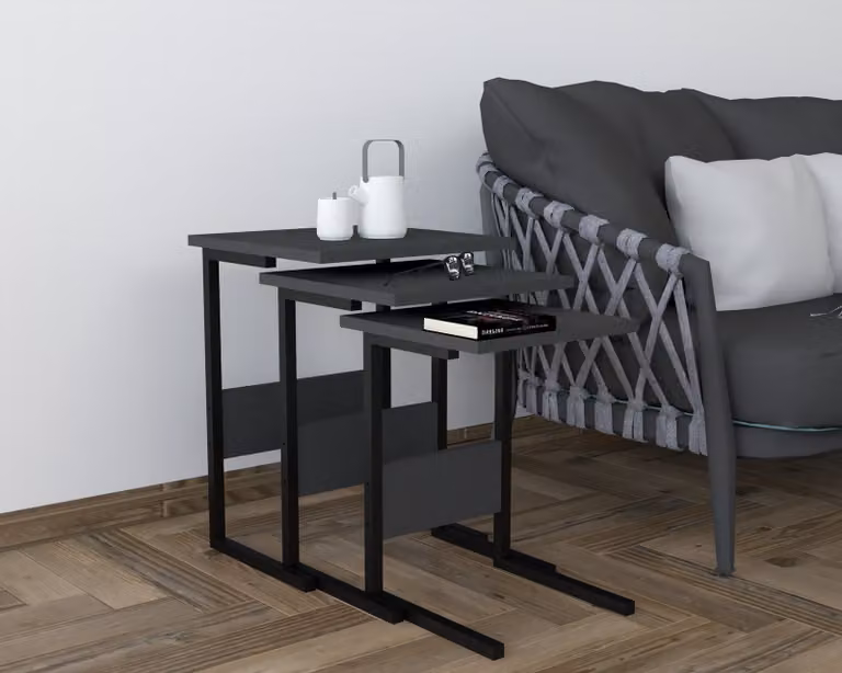 Skye Decor, Sali - Nero, Antracite, set di tavolini (3 pezzi), 100 % pannello di legno rivestito di melamina, nero, 40 x 40 x 55 cm