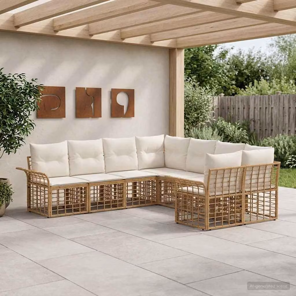 Maison Exclusive - Set da esterno per divano, 8 pezzi. Tessuto in poliestere, colore bianco crema, realizzato con materiali naturali