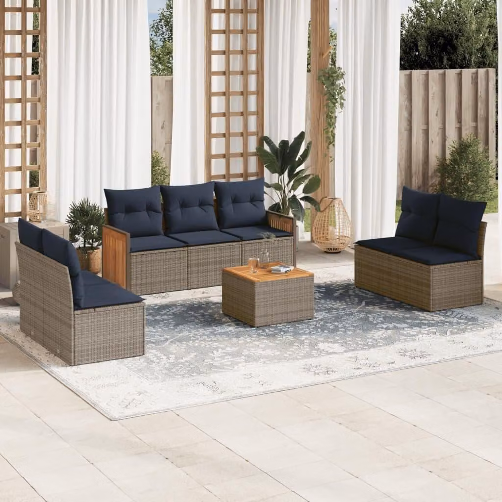 Maison Exclusive - Set di 8 divani da giardino con cuscini, grigio, polyrattan