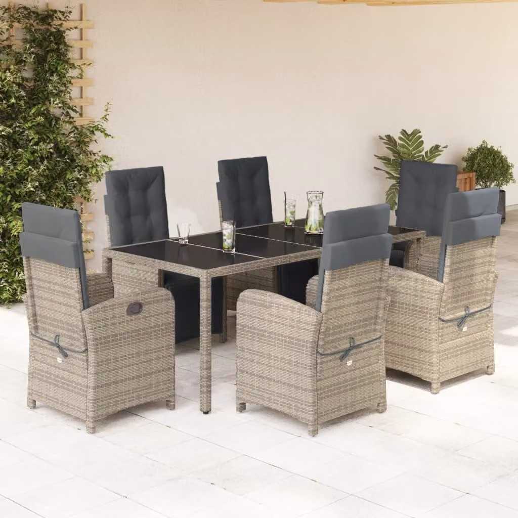 The Living Store Set da pranzo da giardino 7 pezzi con cuscini in poly rattan grigio