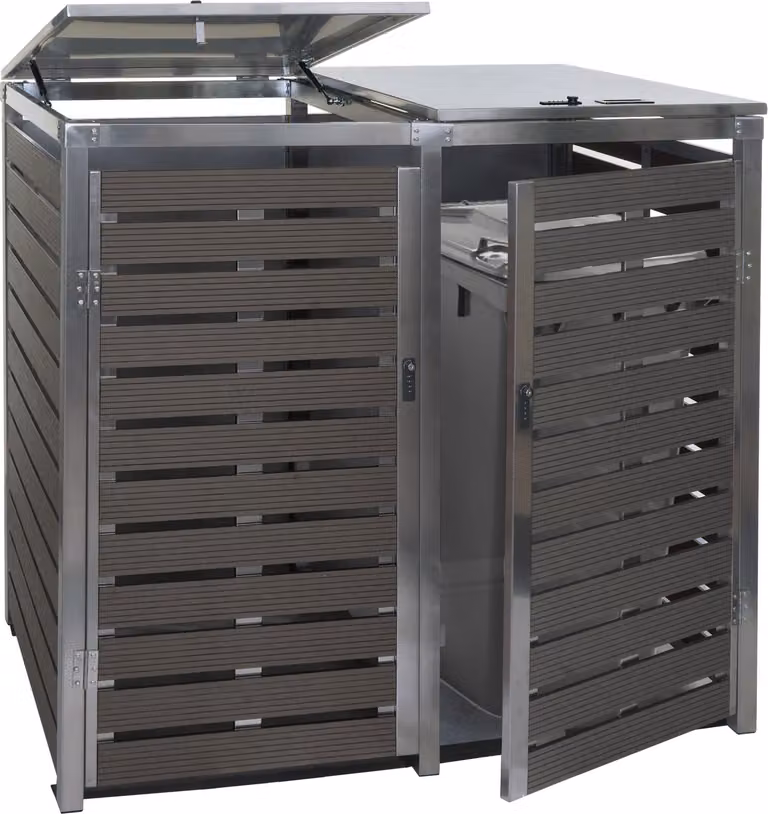 2 contenitori per rifiuti HWC-K14, contenitore per rifiuti, 119x134x84cm WPC acciaio inox 78kg ~ antracite