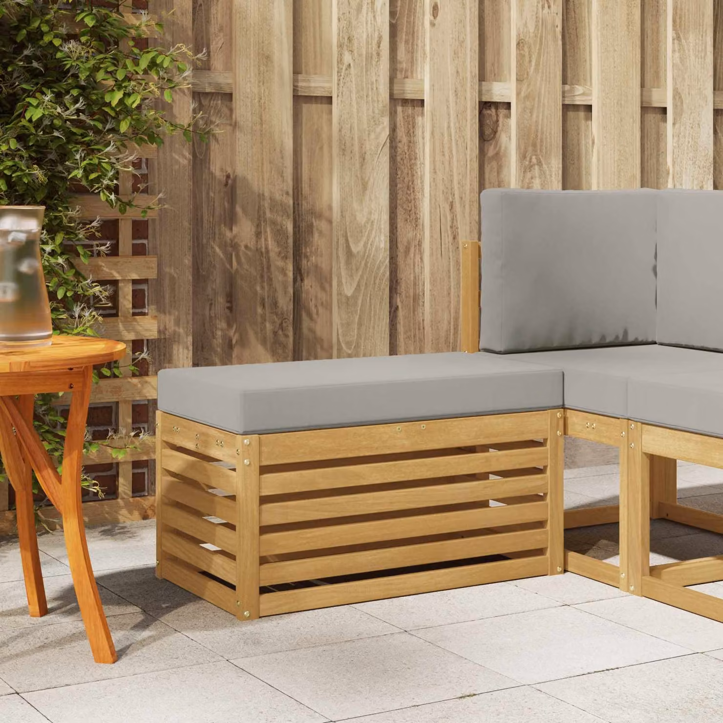 Panca da esterno moderna vidaXL in legno di acacia massello bianco e grigio L: 79 cm, P: 43 cm, H: 37 cm