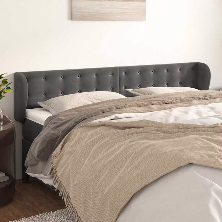 Testiera ad orecchio vidaXL in velluto grigio scuro con struttura in legno L: 163 cm, P: 23 cm, H: 78/88 cm