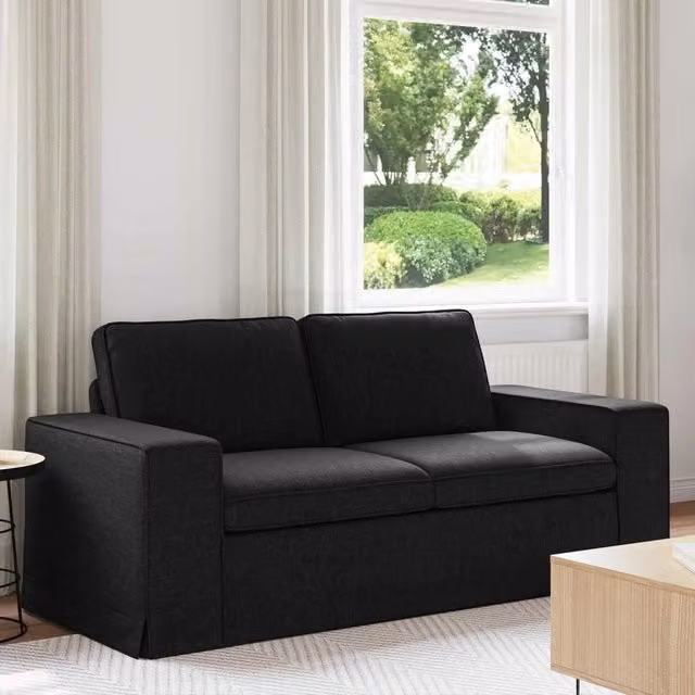 Divano moderno vidaXL in tessuto nero con struttura in metallo e coperture rimovibili L: 182 cm, P: 80 cm, H: 82 cm – 1