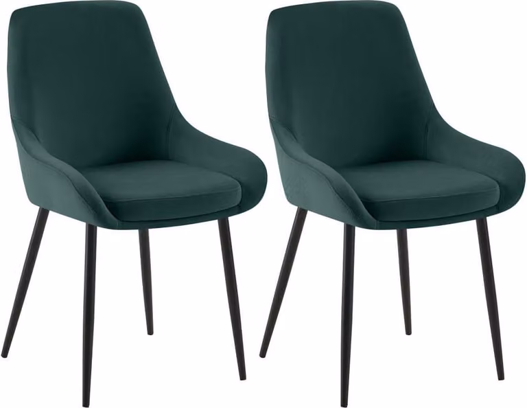 set di 2 sedie da pranzo - sedie in velluto - comfort - rivestimento verde, gambe in metallo