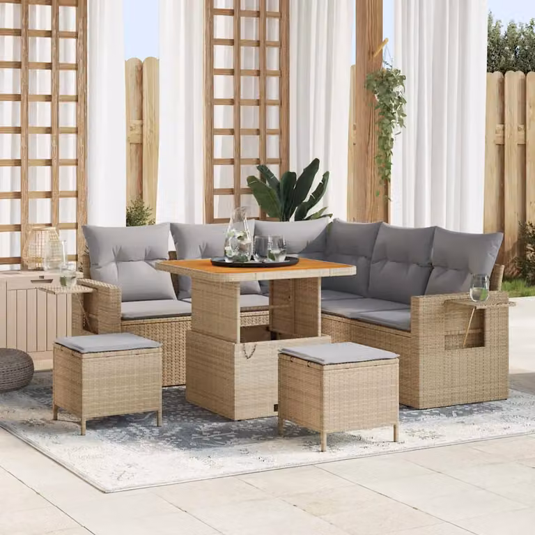 Set Divano da Giardino vidaXL 9 Pezzi a Forma di L con Cuscini Beige e Grigio