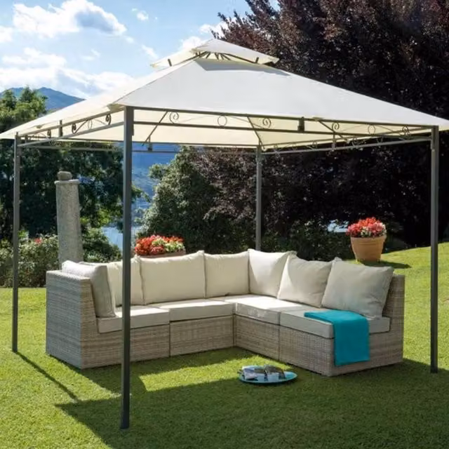 Gazebo Greenwood con copertura fissa in poliestere beige e struttura in acciaio antracite L: 300 cm, P: 300 cm, H: 272 cm – 1