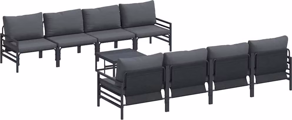 Set Divano da Giardino con cuscino 9 pcs Nero Acciaio