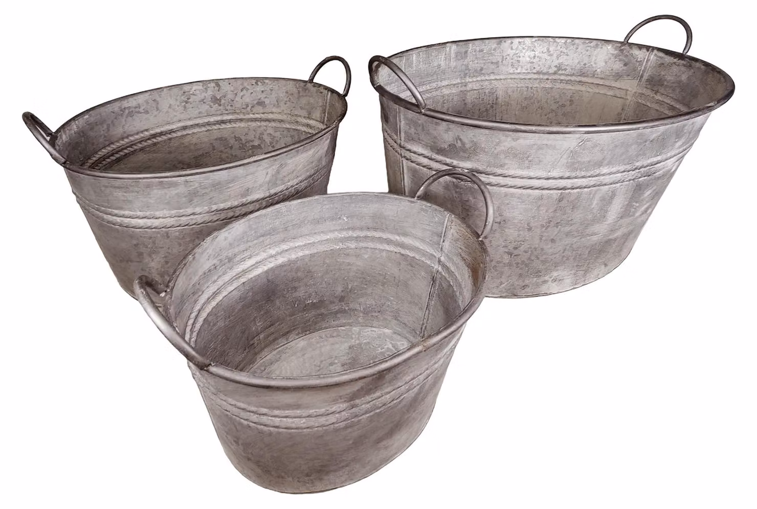 Set di 3 fioriere ovali in zinco zincato - Ideali per giardino e balcone