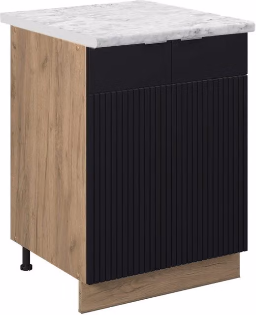 Mobiletto base cucina Fame-Line Nero rigato/Rovere dorato 60 cm, PL Marmo Vicco