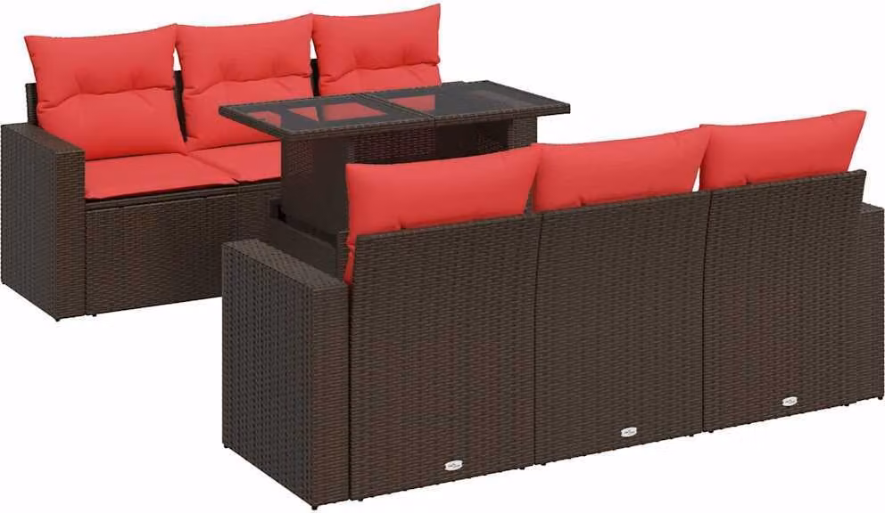 Set Divani Giardino 7 pz con Cuscini Marrone Polyrattan Acacia