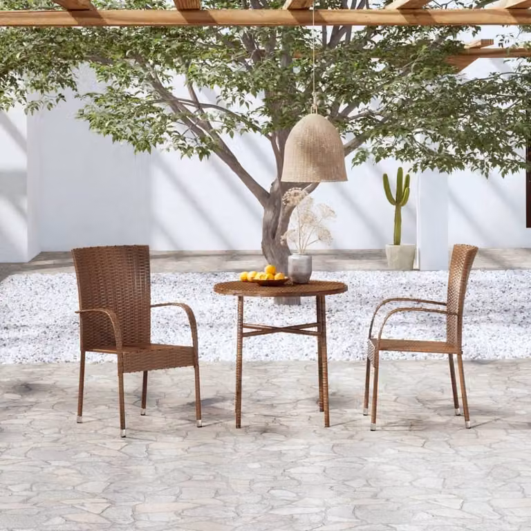 The Living Store Set da pranzo da giardino 3 pz. Set da pranzo da giardino Poly Rattan Brown