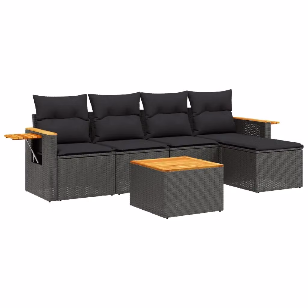 Set Divano da Giardino a L vidaXL in Polyrattan Nero con Cuscini e Tavolino da Esterno 6 pz – 2