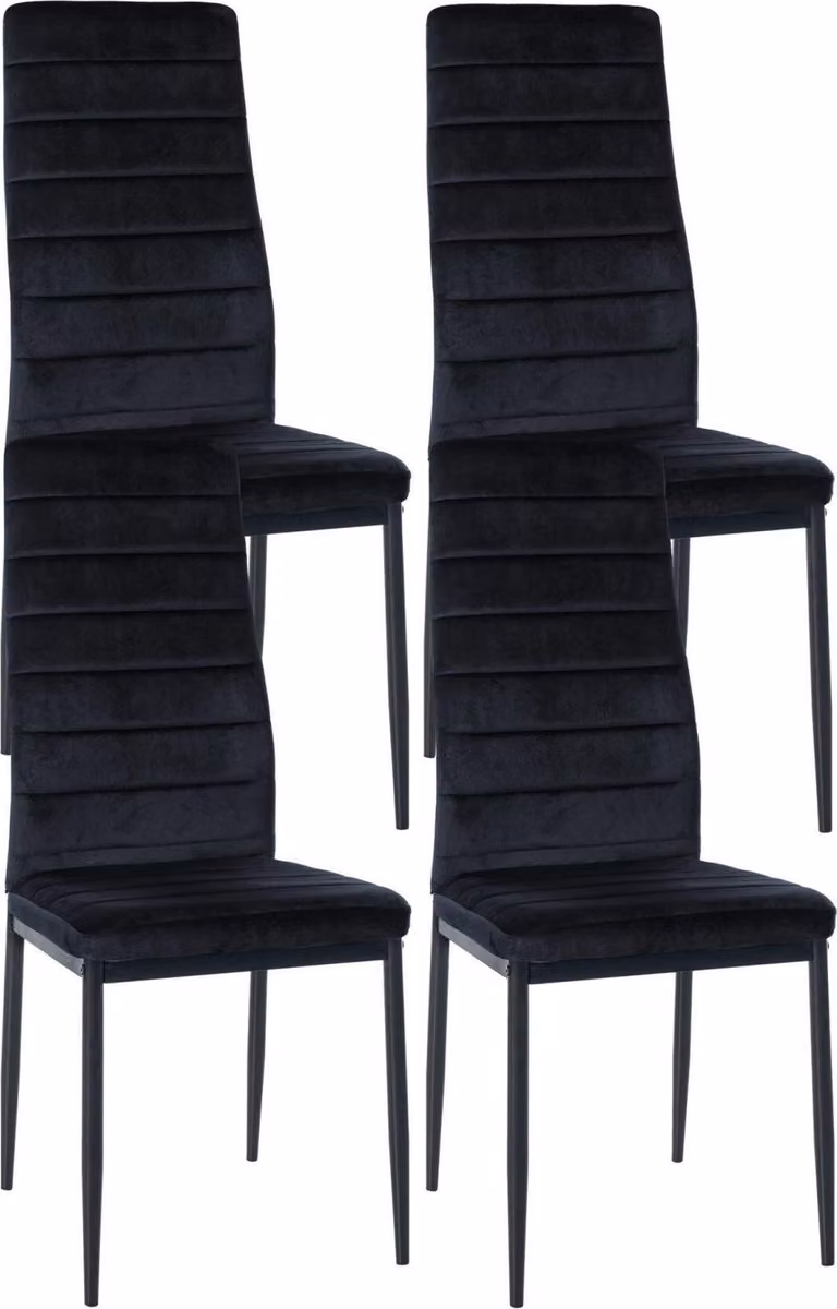 set di 4 sedie da pranzo - Set da sala da pranzo - comodo schienale alto, design moderno | Colore: Nero | Materiale: Morbido