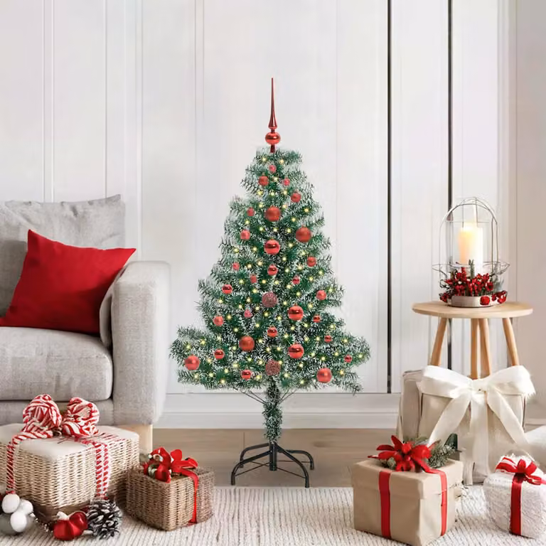 Albero di Natale Artificiale Moderno vidaXL Imbiancato con Luci LED Bianco Caldo, Altezza: 120 cm