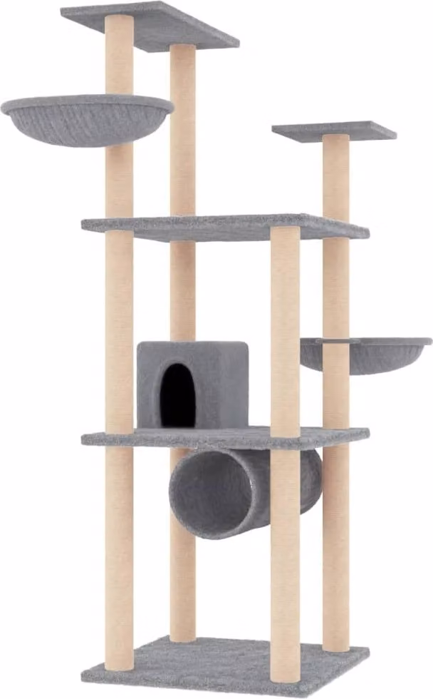 Albero per Gatti con Tiragraffi in Sisal Grigio Chiaro 141 cm