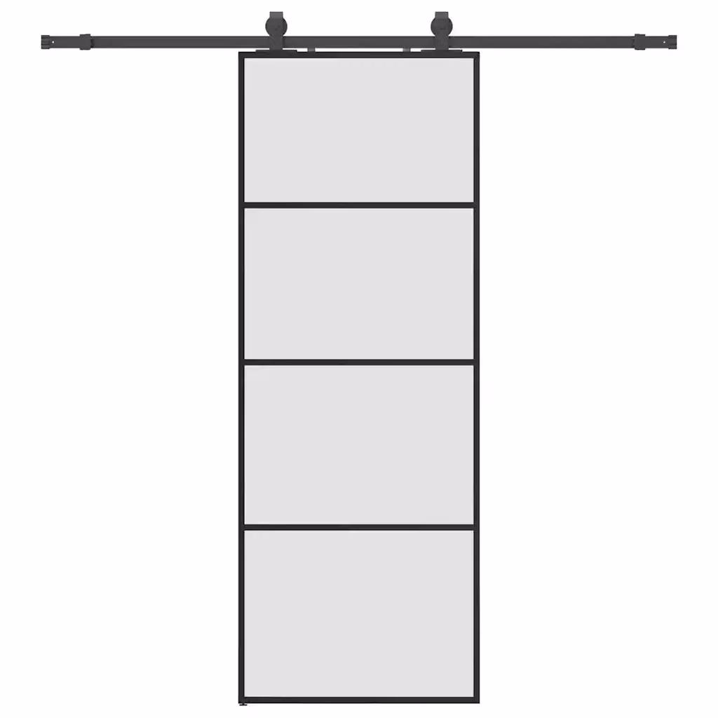 Porta Scorrevole Moderna vidaXL in Vetro Trasparente con Ferramenta Nera e Alluminio L: 76 cm, H: 205 cm – 2