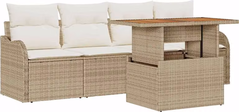 Set Divano da Giardino con archiviazione 5 pcs Beige polyrattan