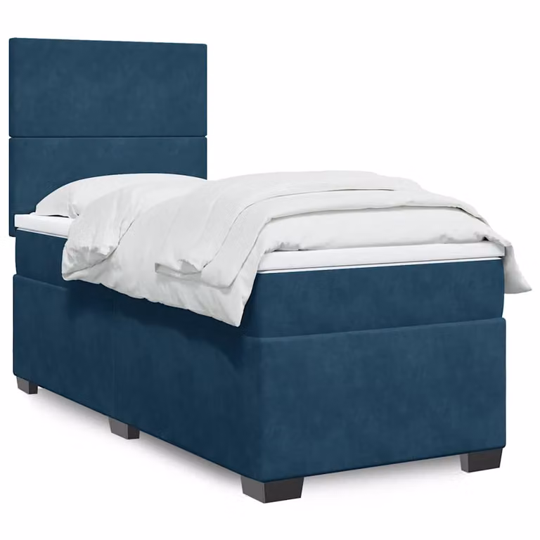 vidaXL Giroletto a Molle con Materasso Ibrido in Velluto Blu e Bianco L/P/H: 200 x 80 x 150,5 cm