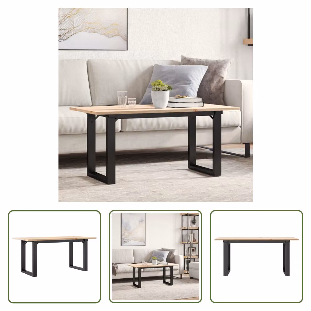 The Living Store tavolino O-frame 90x40x45cm in pino massiccio e ghisa