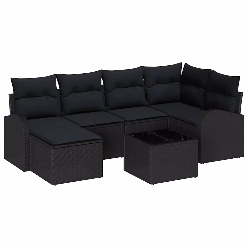 Set di divani da giardino vidaXL in rattan nero con cuscini e tavolino da esterno – 2