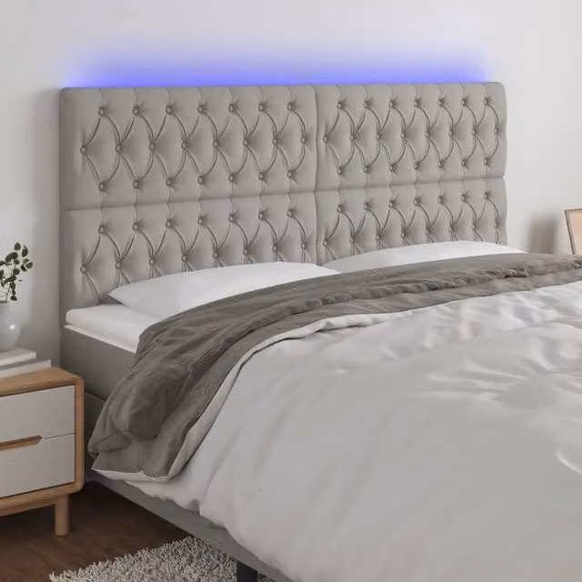 Testiera con LED e porta USB vidaXL in tessuto grigio, L: 180 cm, H: 128 cm, P: 7 cm