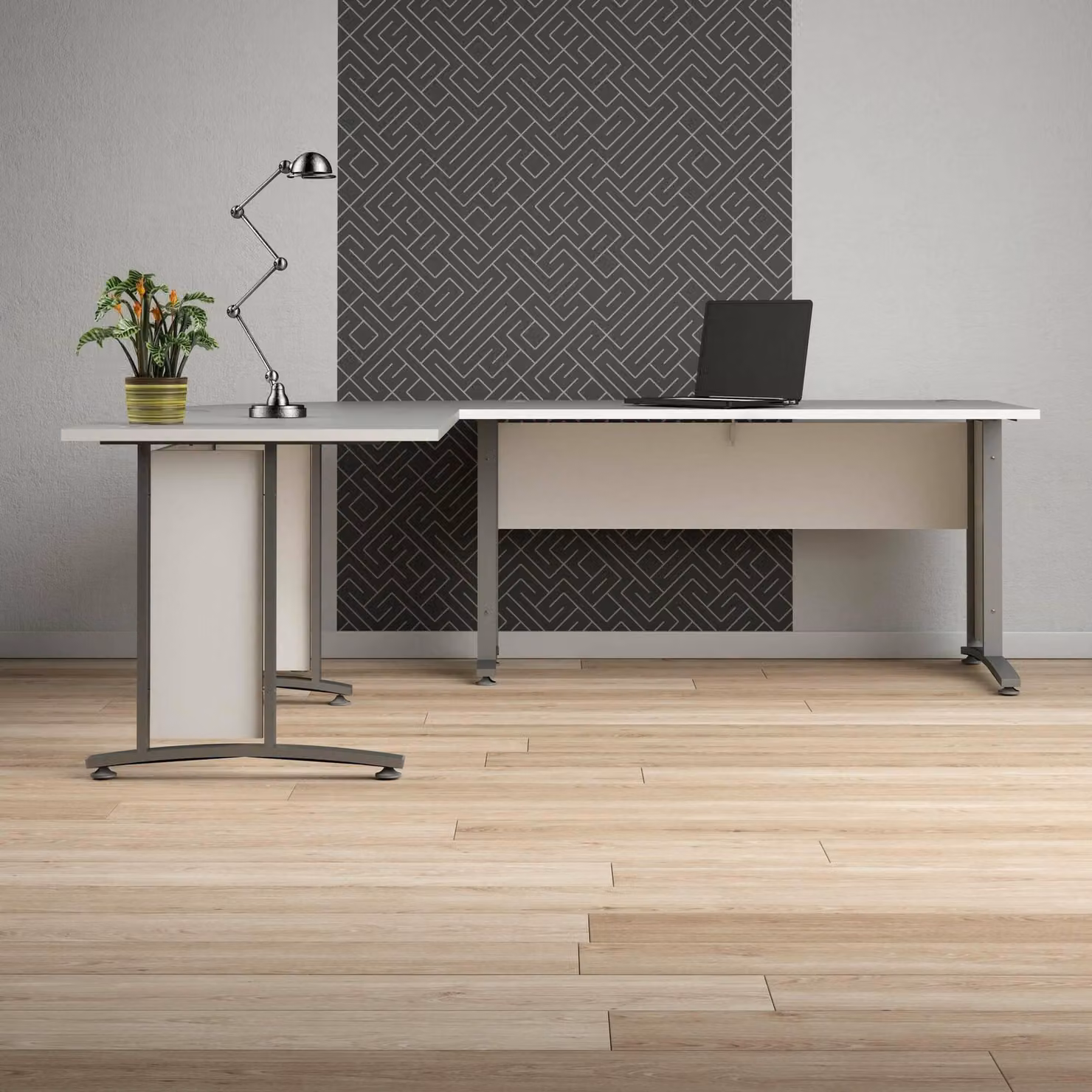 Dmora Scrivania Tanya 200x230x74.5h cm Grigio, Angolare Materiale Piano in Legno Nobilitato