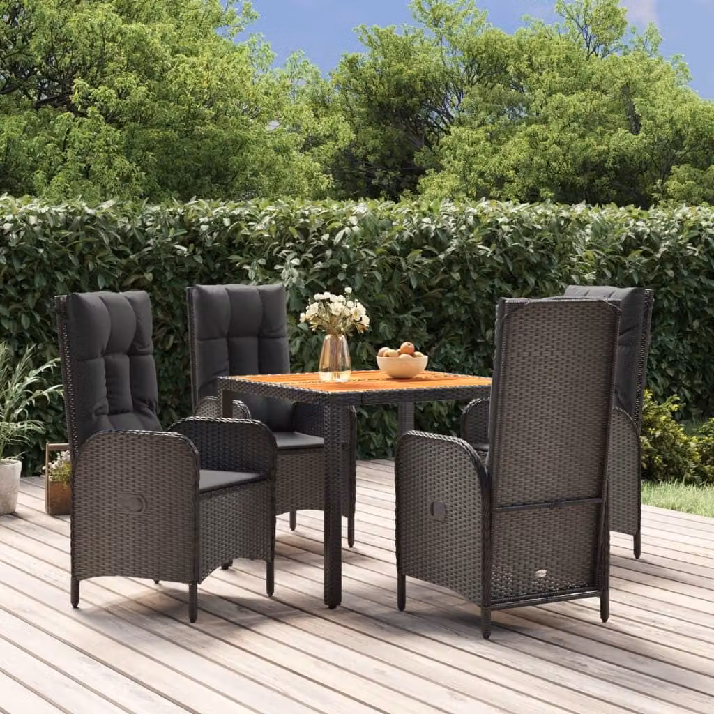 Maison Exclusive - Set da pranzo da giardino 5 pezzi con cuscini in polyrattan nero