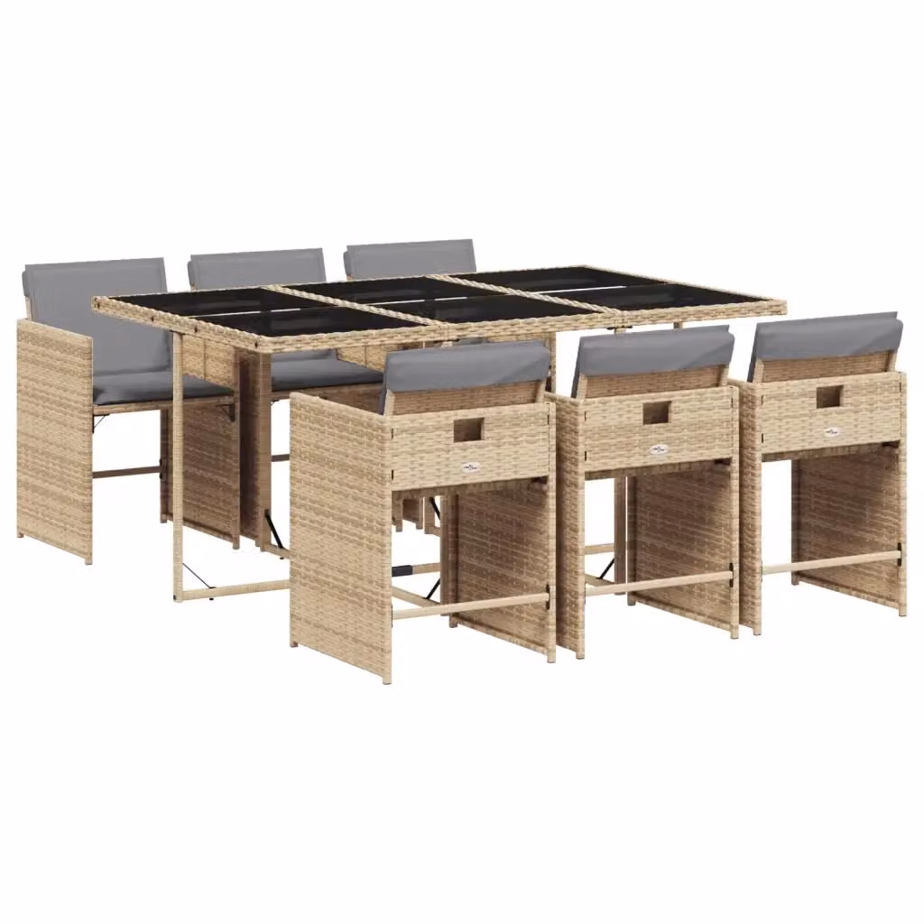 Set Pranzo da Giardino vidaXL in Polyrattan con Cuscini Beige e Piano in Vetro, 7 Pezzi – 2
