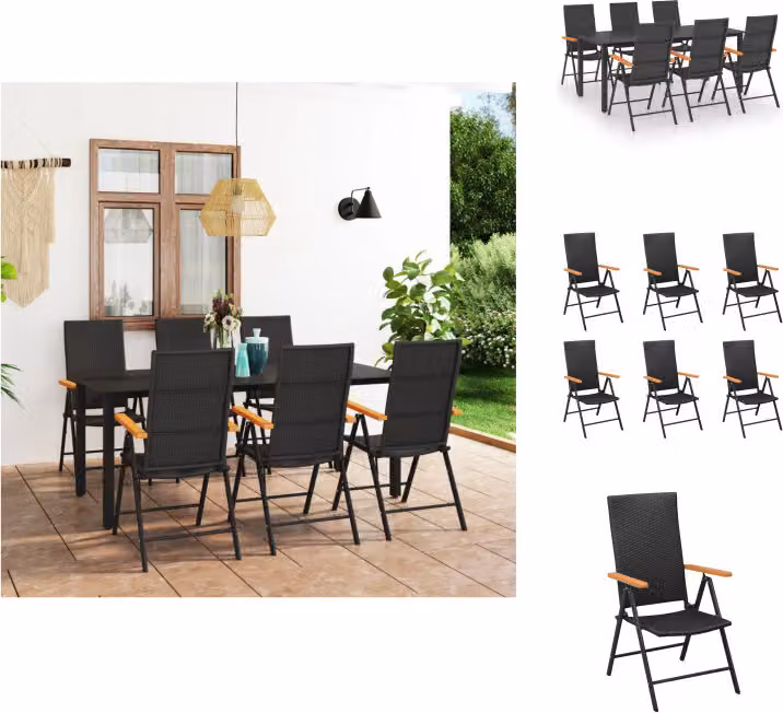 vidaXL set da pranzo da giardino 7 pezzi nero e marrone - Set di mobili da giardino