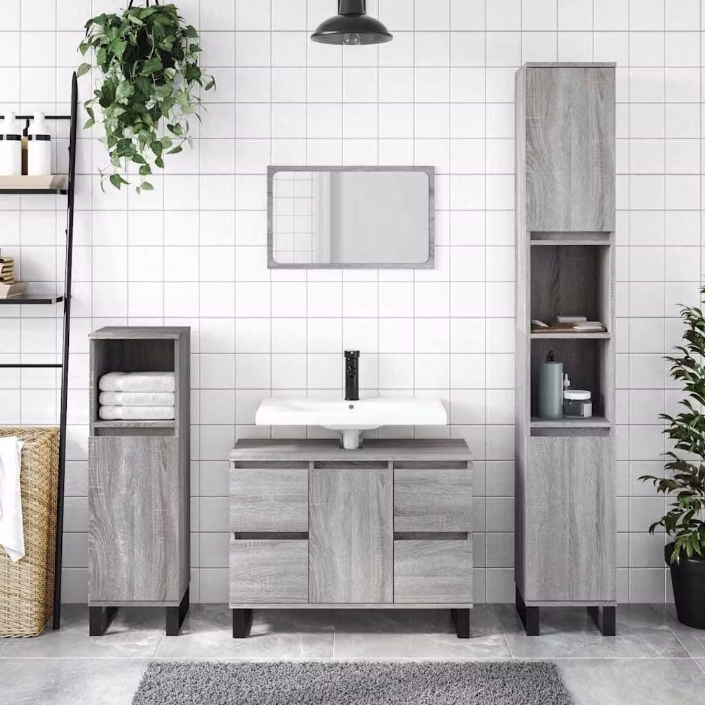 Mobile da bagno vidaXL in stile industriale, Grigio, L 80 x P 33 x H 60 cm
