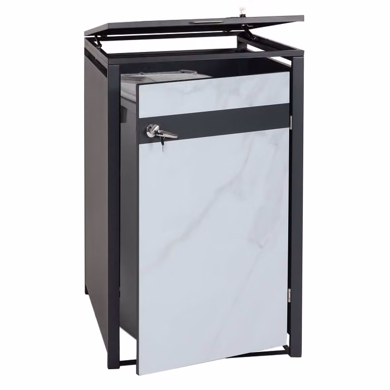1 coperchio per cestino HWC-J82, contenitore per cestino, espandibile, in metallo 32 kg, antracite ~ aspetto marmo chiaro