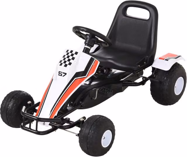 EasyComfort Go-Kart a Pedali Bianco per Bambini con Sedile Regolabile, Freno e Struttura in Metallo e Plastica
