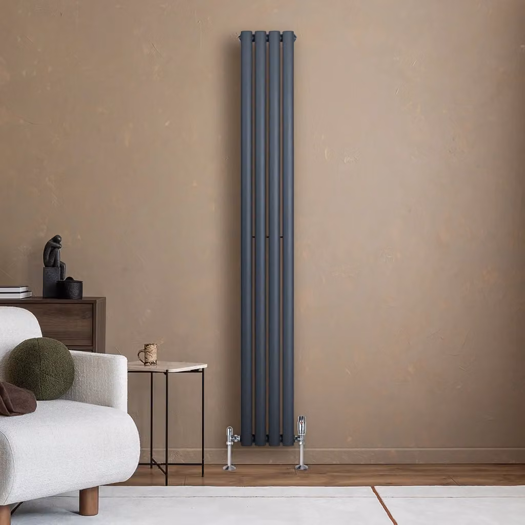 Radiatore Verticale Design Ovale Colonna Singola Monstershop in Acciaio Colore Antracite H: 180 cm, L: 24 cm – 2