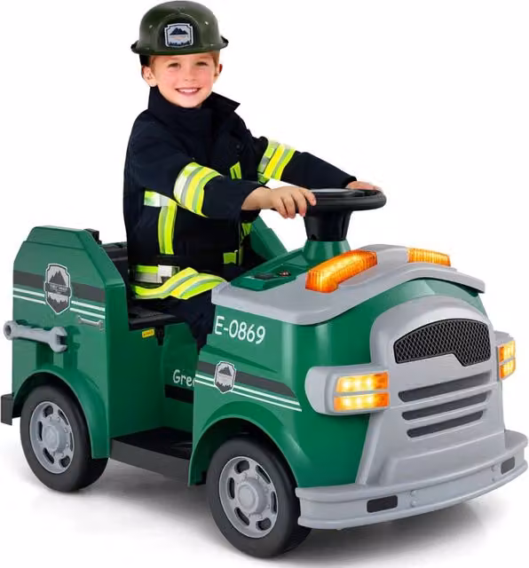 Veicolo dei pompieri elettrico verde con musica ed effetti sonori L: 86 cm, P: 48 cm, H: 52 cm