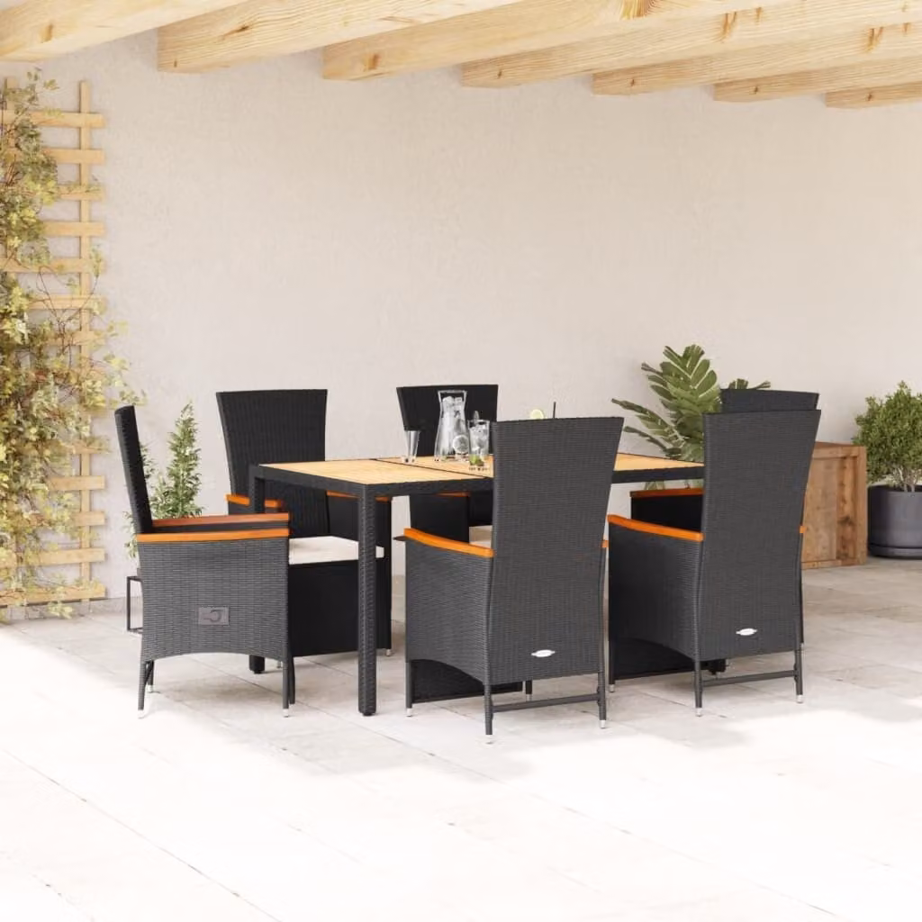 Maison Exclusive - Set da Pranzo da Giardino 7 pz Nero con Cuscini in Polyrattan