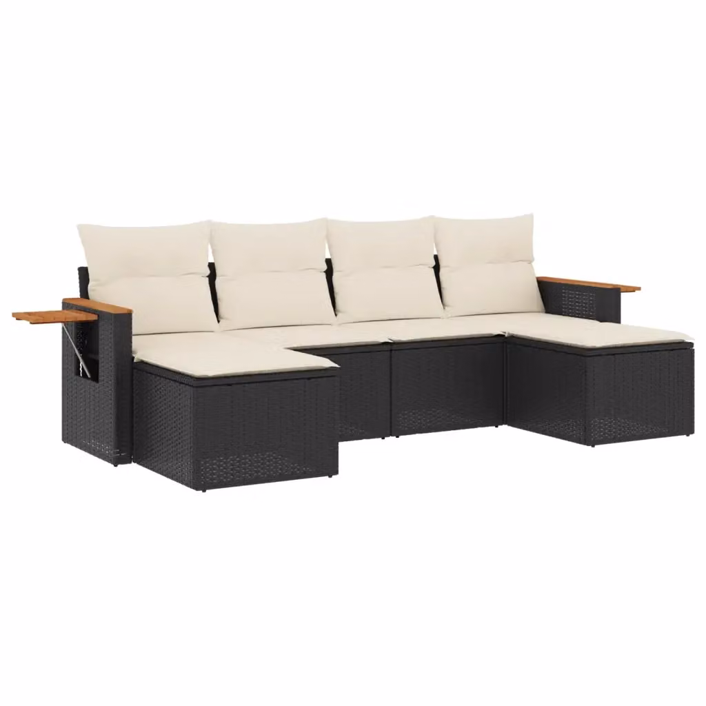 Set Divano da Giardino vidaXL 6 pz in Polyrattan Nero con Cuscini e Tavolino da Esterno – 2