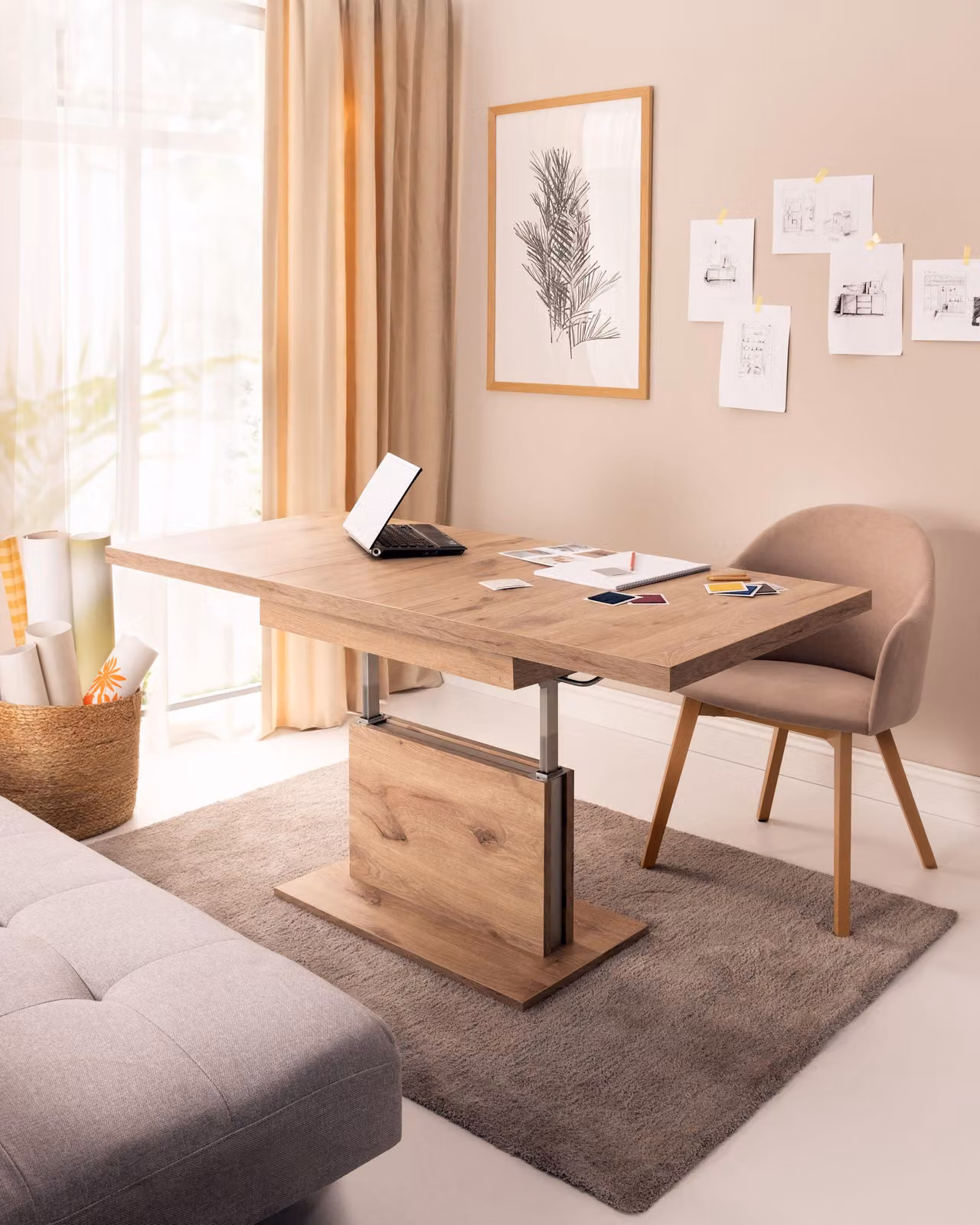 Tavolino da caffè design WM-5, con altezza regolabile e allungabile, trasformabile in tavolo da pranzo