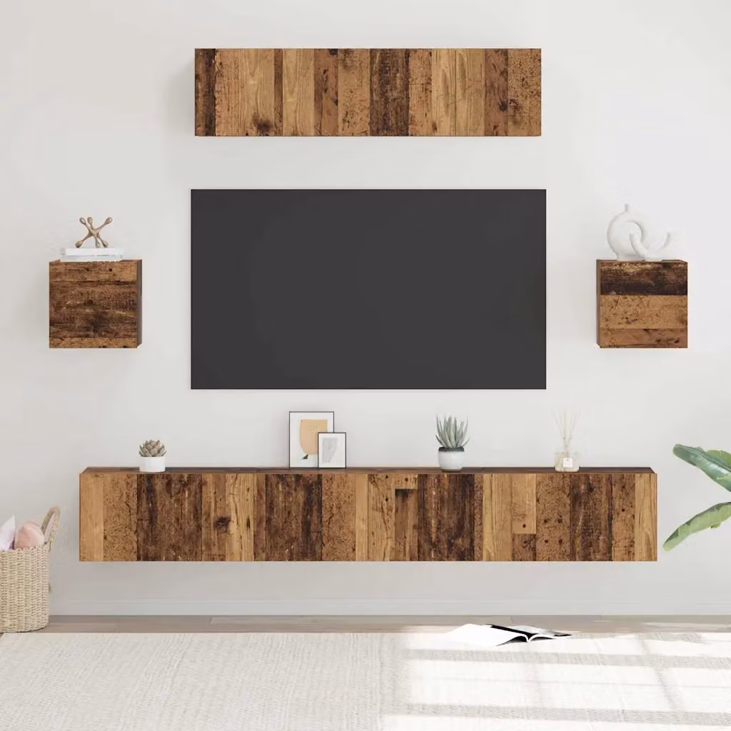 Set mobile TV moderno vidaXL in legno ingegnerizzato color marrone, 7 pezzi