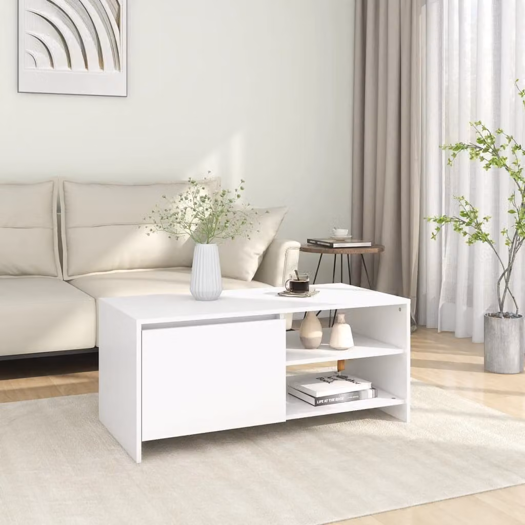 Tavolino The Living Store bianco 102x50x45 cm in materiale ligneo